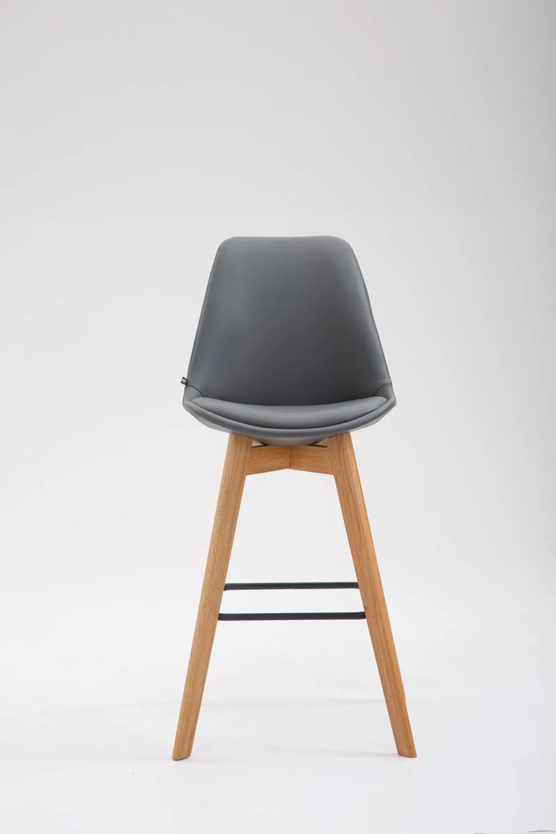 Tabouret de bar x1 style scandinave avec assise en similicuir gris et structure en bois naturel 10_0005985