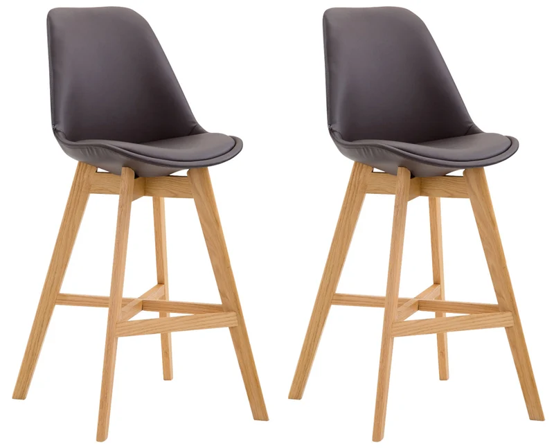 Lot de 2 tabourets de bar scandinaves coque plastique et PVC marron et pieds en bois massif 10_0005961