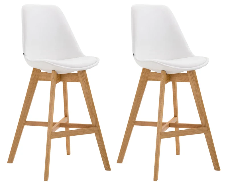 Lot de 2 tabourets de bar scandinaves coque plastique et PVC blanc et pieds en bois massif 10_0005960