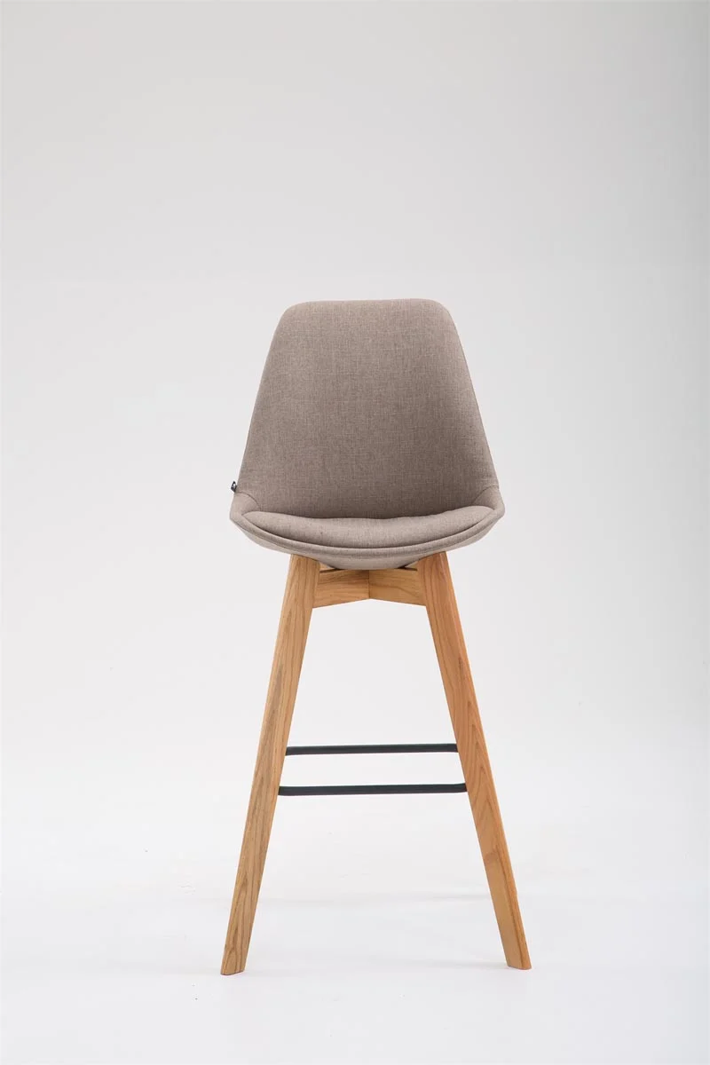 Tabouret de bar x1 style scandinave avec assise en tissu taupe et structure en bois naturel 10_0005721