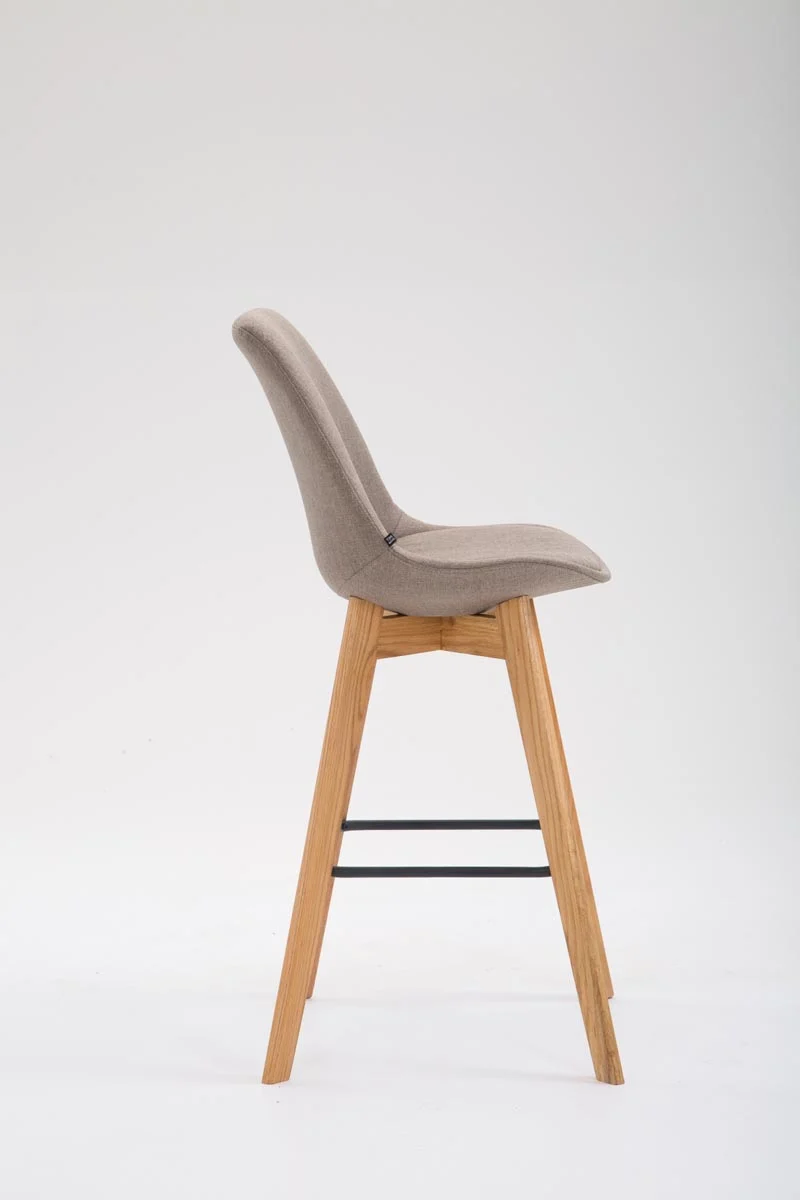 Tabouret de bar x1 style scandinave avec assise en tissu taupe et structure en bois naturel 10_0005721