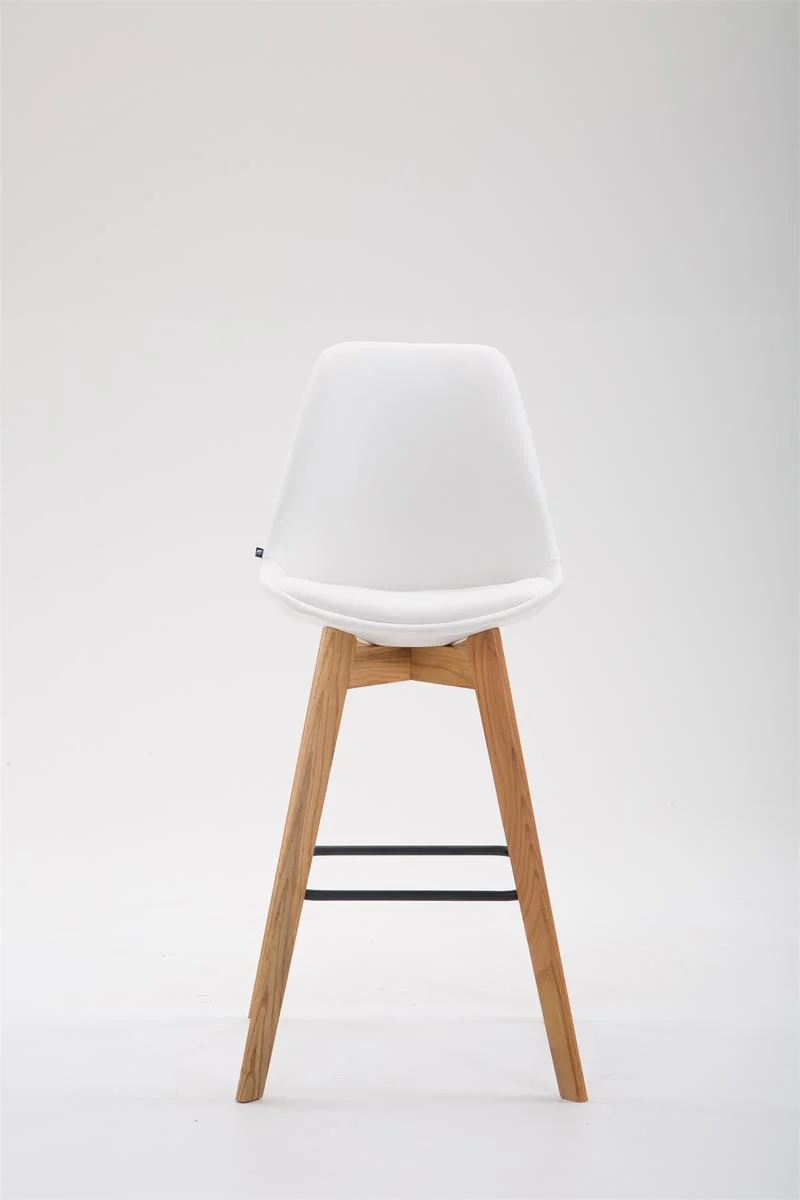 Tabouret de bar x1 style scandinave avec assise en similicuir blanc et structure en bois naturel 10_0005712