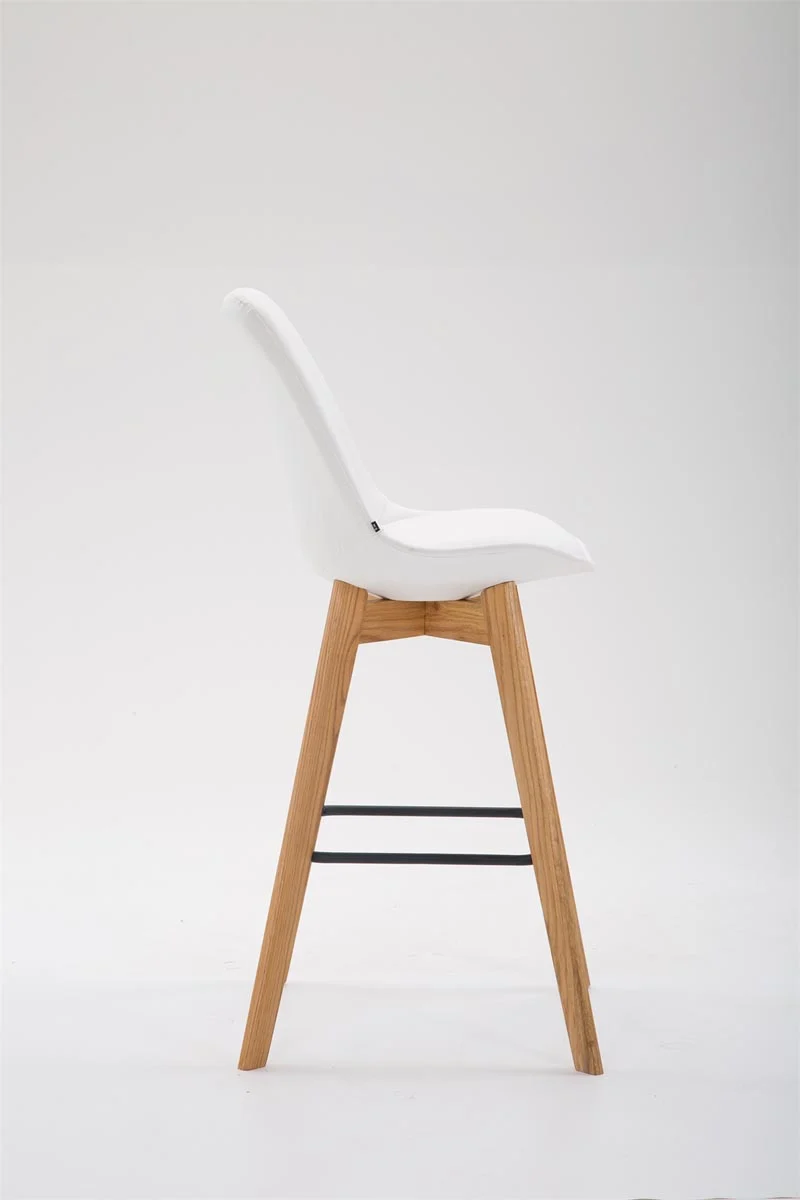 Tabouret de bar x1 style scandinave avec assise en similicuir blanc et structure en bois naturel 10_0005712