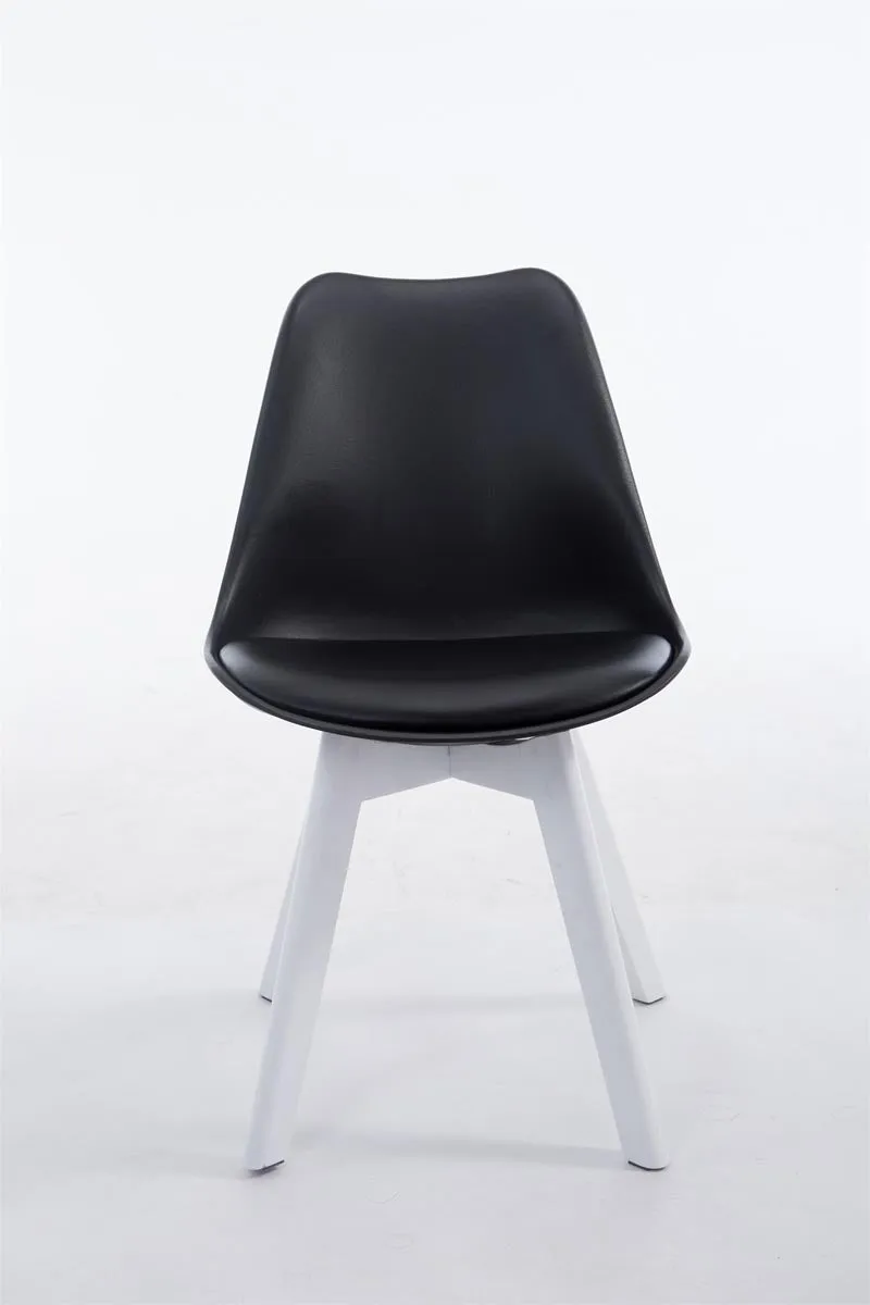 Chaise de salle à manger x1 design scandinave en PVC et plastique noir et piètement à 4 pieds en bois blanc 10_0003309