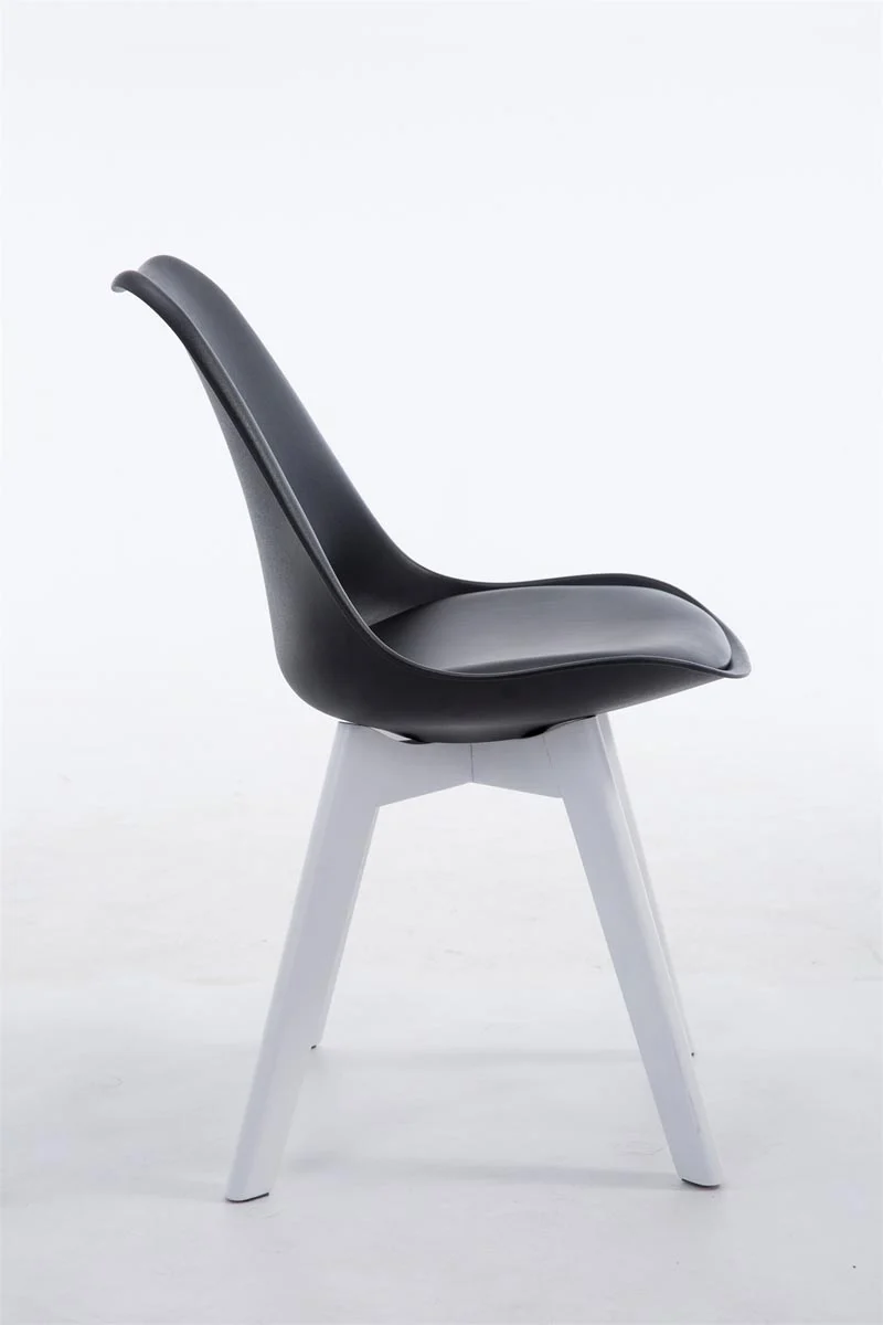 Chaise de salle à manger x1 design scandinave en PVC et plastique noir et piètement à 4 pieds en bois blanc 10_0003309