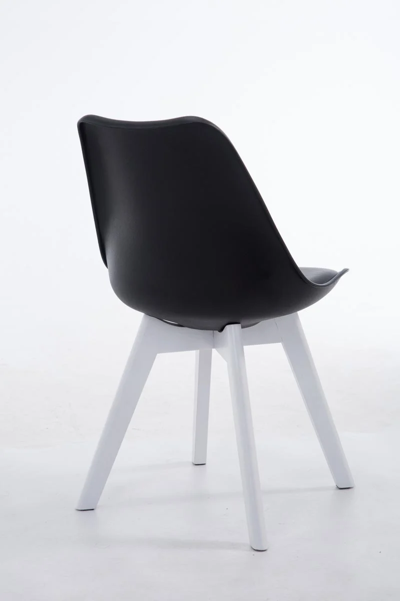 Chaise de salle à manger x1 design scandinave en PVC et plastique noir et piètement à 4 pieds en bois blanc 10_0003309