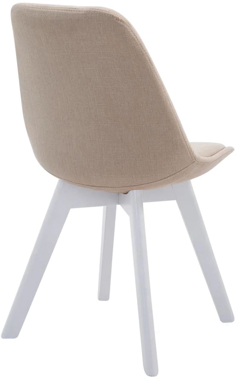 Chaise de salle à manger x1 design scandinave en tissu crème et piètement à 4 pieds en bois blanc 10_0003313