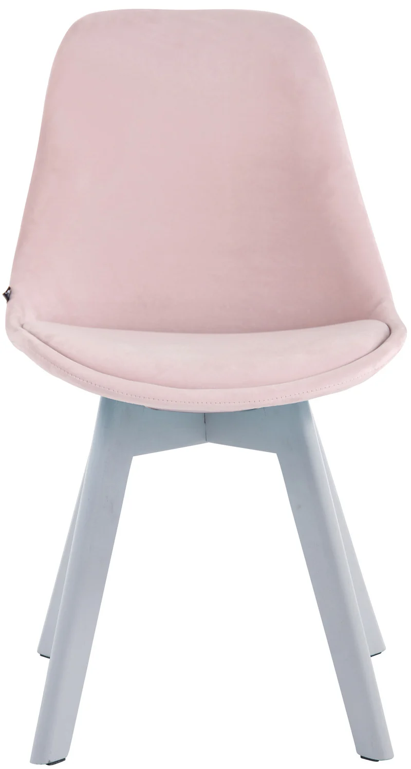Chaise de salle à manger x1 design scandinave en velours rose et piètement à 4 pieds en bois blanc 10_0003292