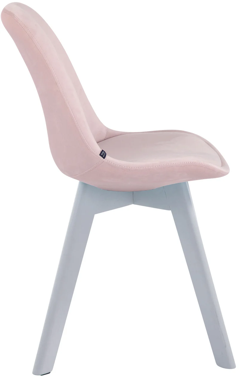Chaise de salle à manger x1 design scandinave en velours rose et piètement à 4 pieds en bois blanc 10_0003292