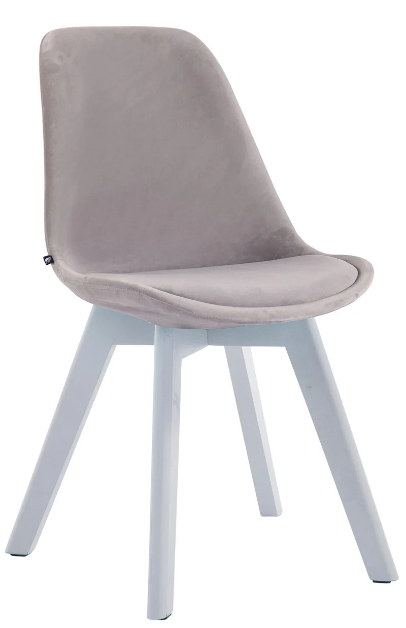 Chaise de salle à manger x1 design scandinave en velours gris et piètement à 4 pieds en bois blanc 10_0003291