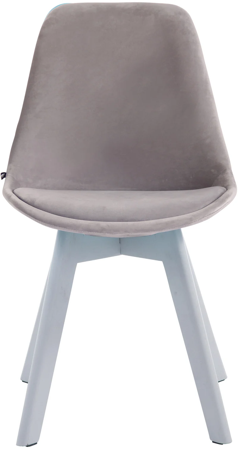 Chaise de salle à manger x1 design scandinave en velours gris et piètement à 4 pieds en bois blanc 10_0003291
