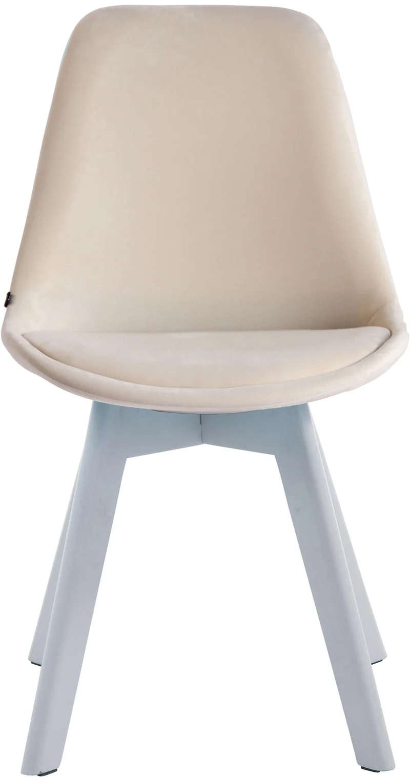 Chaise de salle à manger x1 design scandinave en velours crème et piètement à 4 pieds en bois blanc 10_0003290