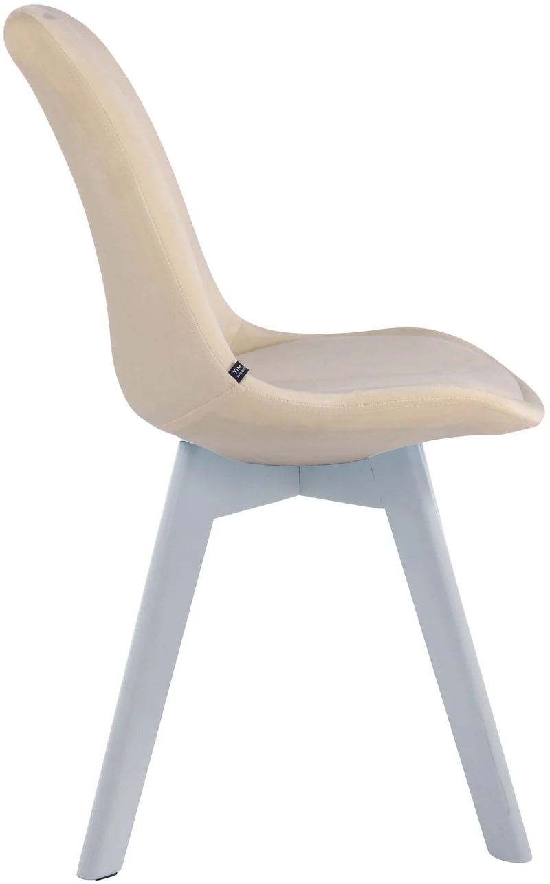 Chaise de salle à manger x1 design scandinave en velours crème et piètement à 4 pieds en bois blanc 10_0003290