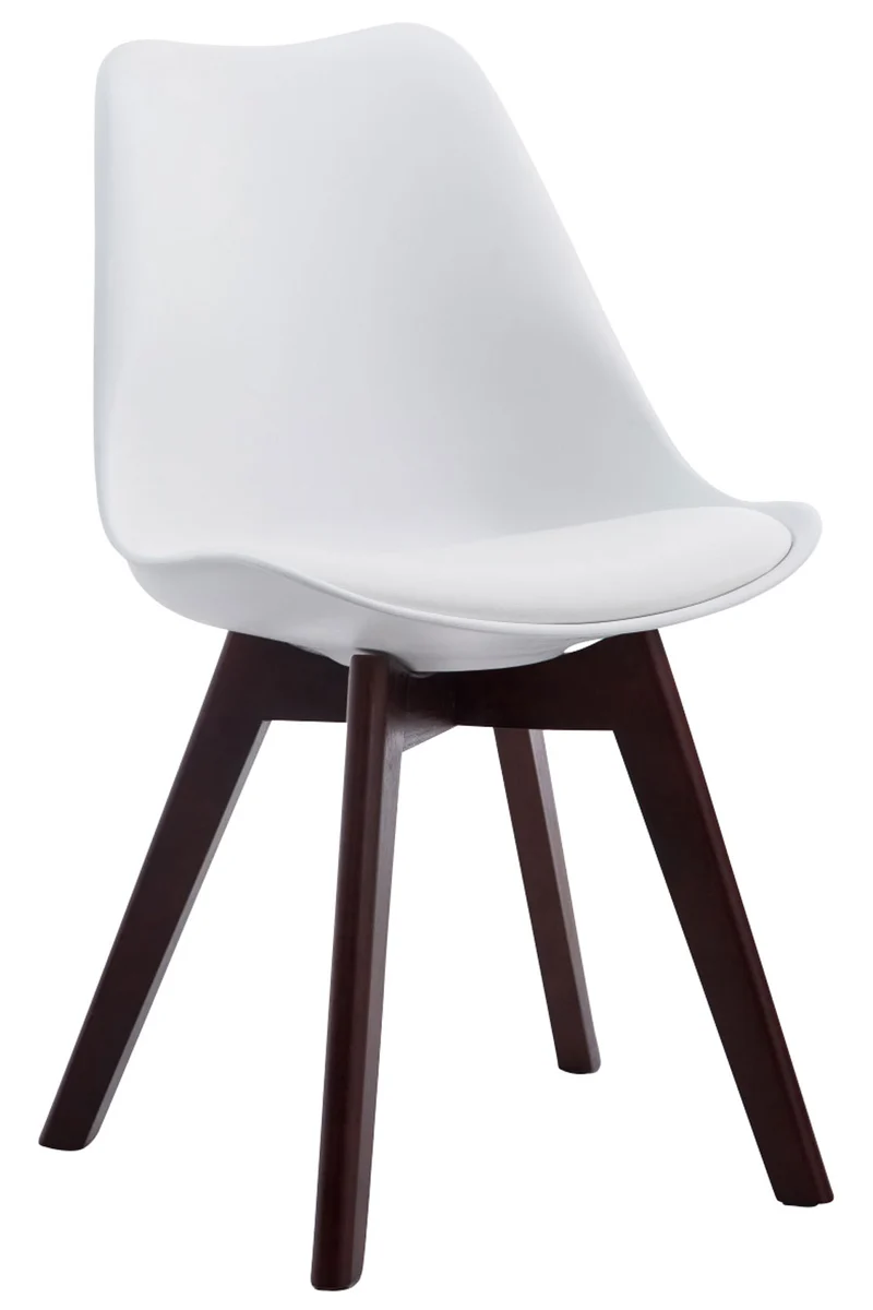 Chaise salle d’attente ou salle à manger revêtement similicuir blanc et plastique piètement bois noyer 4 pieds style scandinave 10_0008473