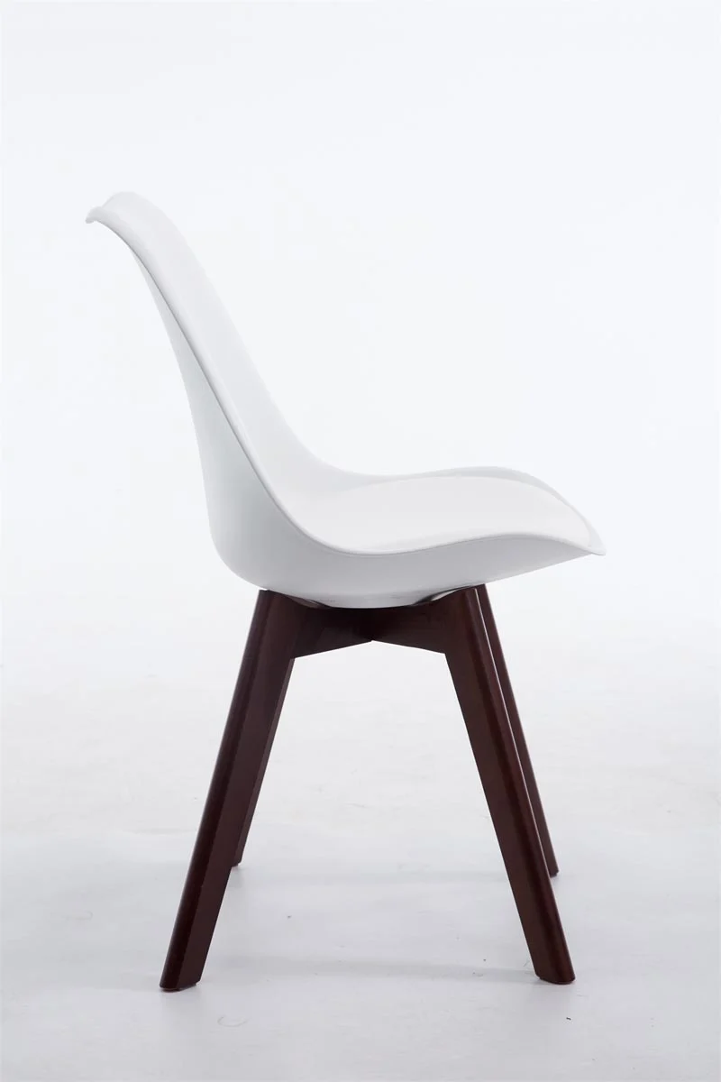 Chaise salle d’attente ou salle à manger revêtement similicuir blanc et plastique piètement bois noyer 4 pieds style scandinave 10_0008473