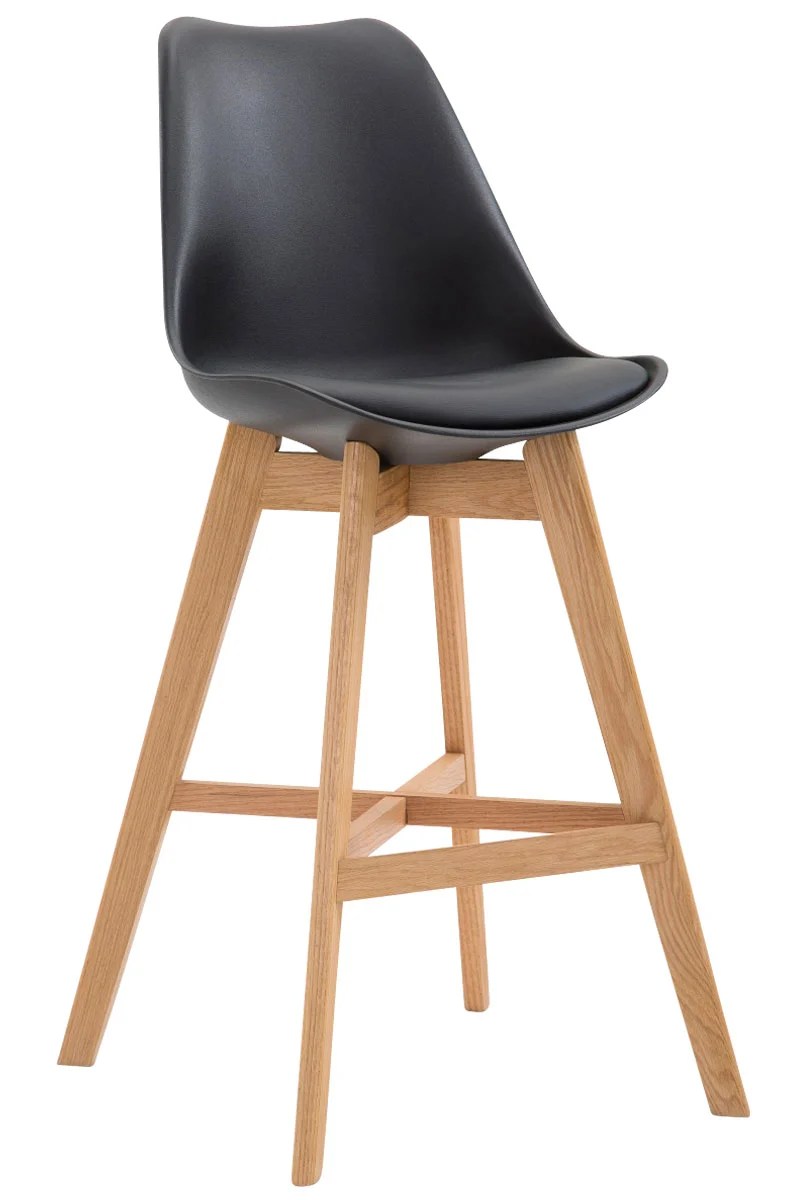 Tabouret de bar style scandinave avec repose-pieds en bois assises en plastique et synthétique noir TDB10369