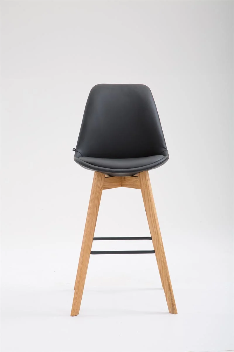 Tabouret de bar x1 style scandinave avec dossier en similicuir noir et structure en bois naturel 10_0006327