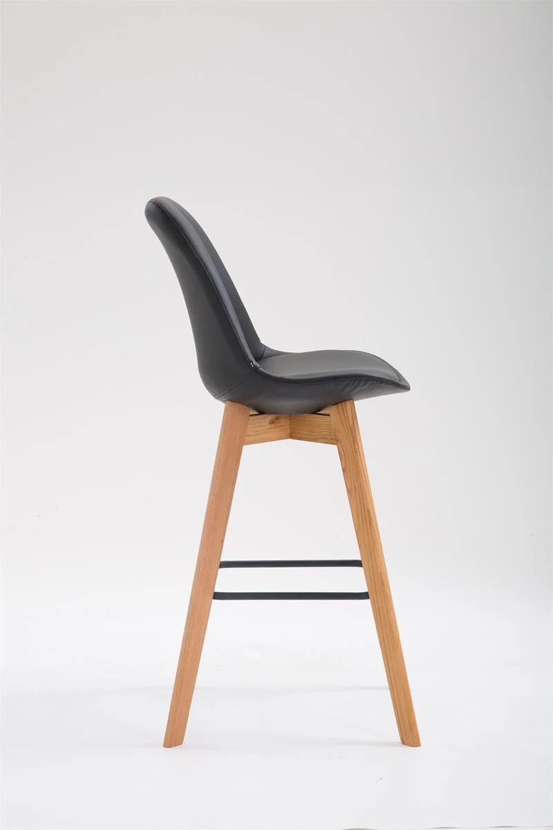 Tabouret de bar x1 style scandinave avec dossier en similicuir noir et structure en bois naturel 10_0006327