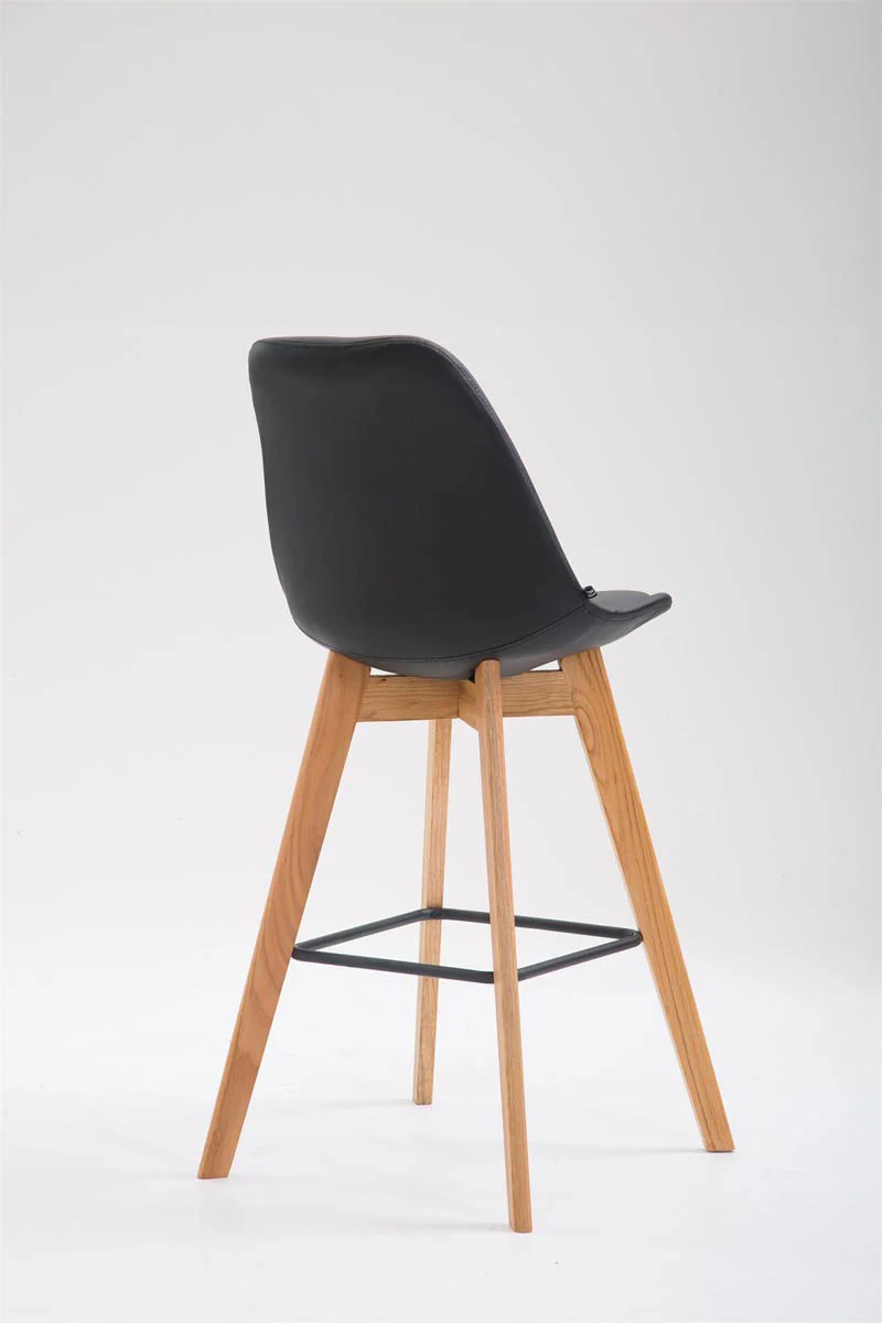Tabouret de bar x1 style scandinave avec dossier en similicuir noir et structure en bois naturel 10_0006327