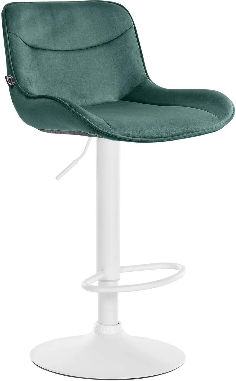 Tabouret de bar x1 pivotant forme ergonomique surpiqûres décoratives en velours vert cadre en métal blanc 10_0006229