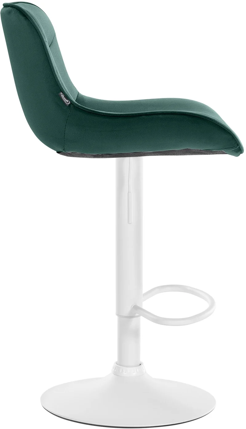 Tabouret de bar x1 pivotant forme ergonomique surpiqûres décoratives en velours vert cadre en métal blanc 10_0006229