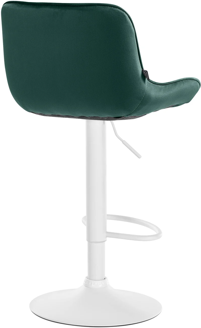 Tabouret de bar x1 pivotant forme ergonomique surpiqûres décoratives en velours vert cadre en métal blanc 10_0006229