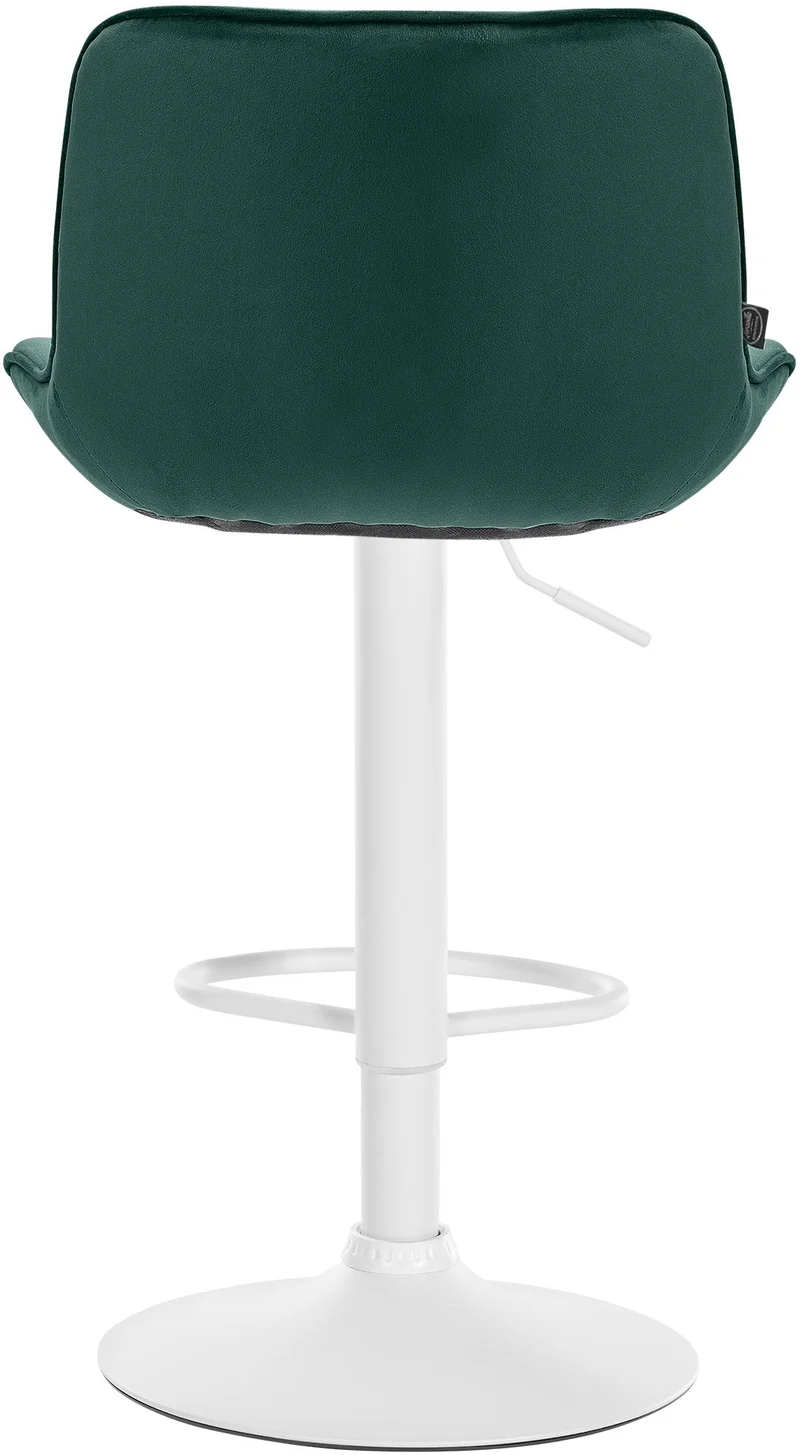 Tabouret de bar x1 pivotant forme ergonomique surpiqûres décoratives en velours vert cadre en métal blanc 10_0006229