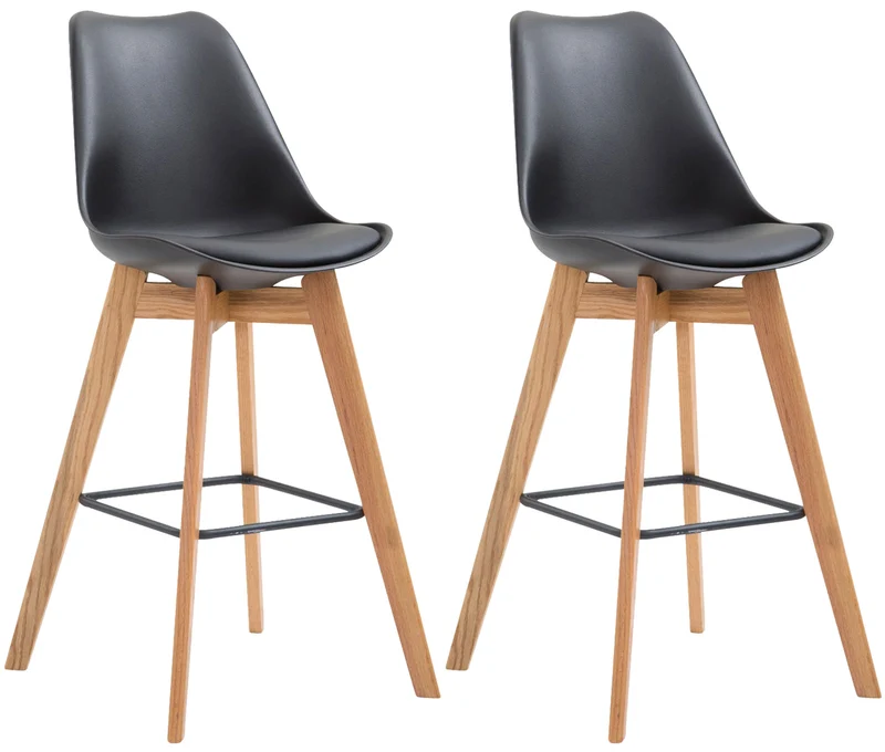 Lot de 2 tabourets de bar style scandinave avec assise en similicuir et plastique noir et structure en bois naturel 10_0006032