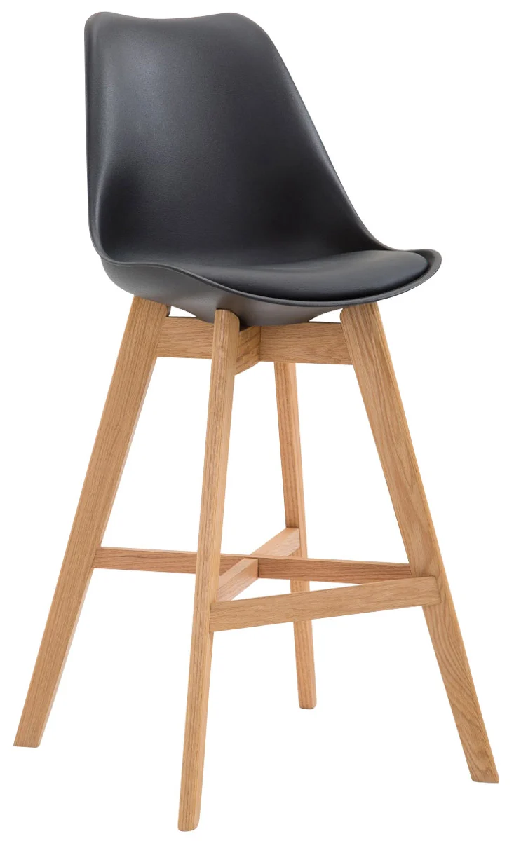 Lot de 2 tabourets de bar scandinaves coque plastique et PVC noire et pieds en bois massif 10_0006030