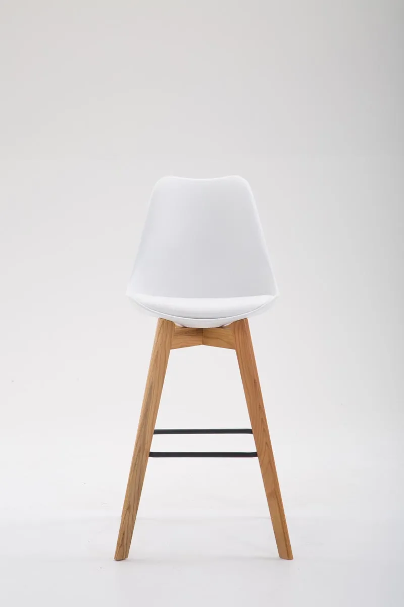 Tabouret de bar x1 style scandinave avec assise en similicuir et plastique blanc et structure en bois naturel 10_0006014