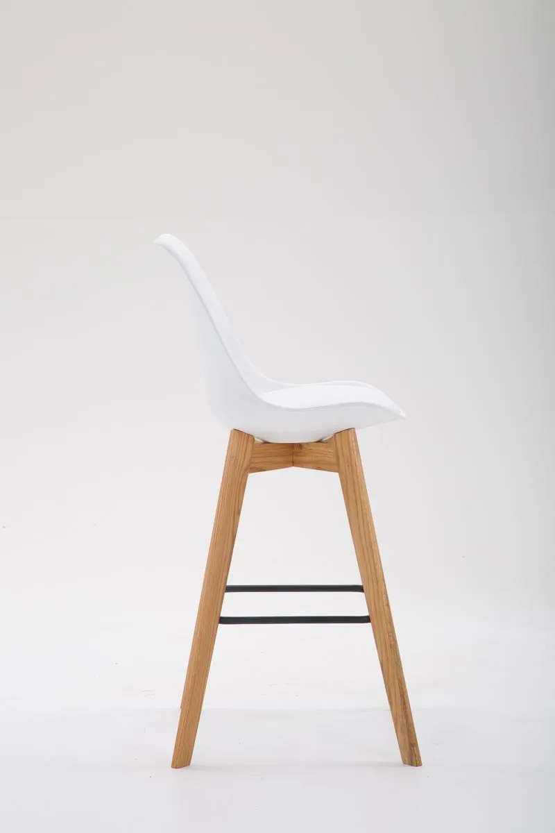 Tabouret de bar x1 style scandinave avec assise en similicuir et plastique blanc et structure en bois naturel 10_0006014