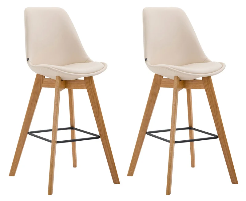Lot de 2 tabourets de bar style scandinave avec dossier en similicuir crème et structure en bois naturel 10_0005903