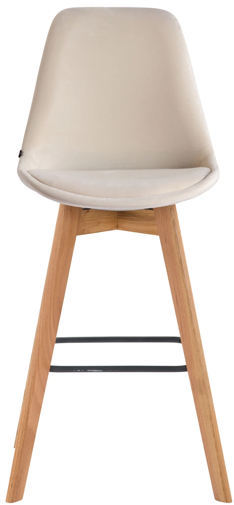Tabouret de bar x1 style scandinave avec assise en velours crème et structure en bois naturel 10_0005722