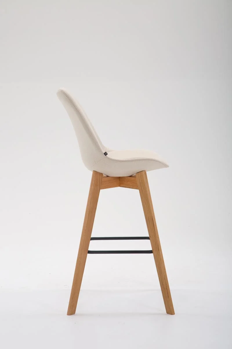 Tabouret de bar x1 style scandinave avec assise en tissu crème et structure en bois naturel 10_0005720