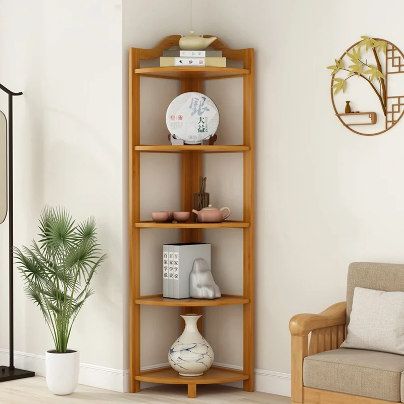 Modern Minimalist Nan Bamboo MDF Corner Shelf Unit 5-Tier Storage Rack For Living Room