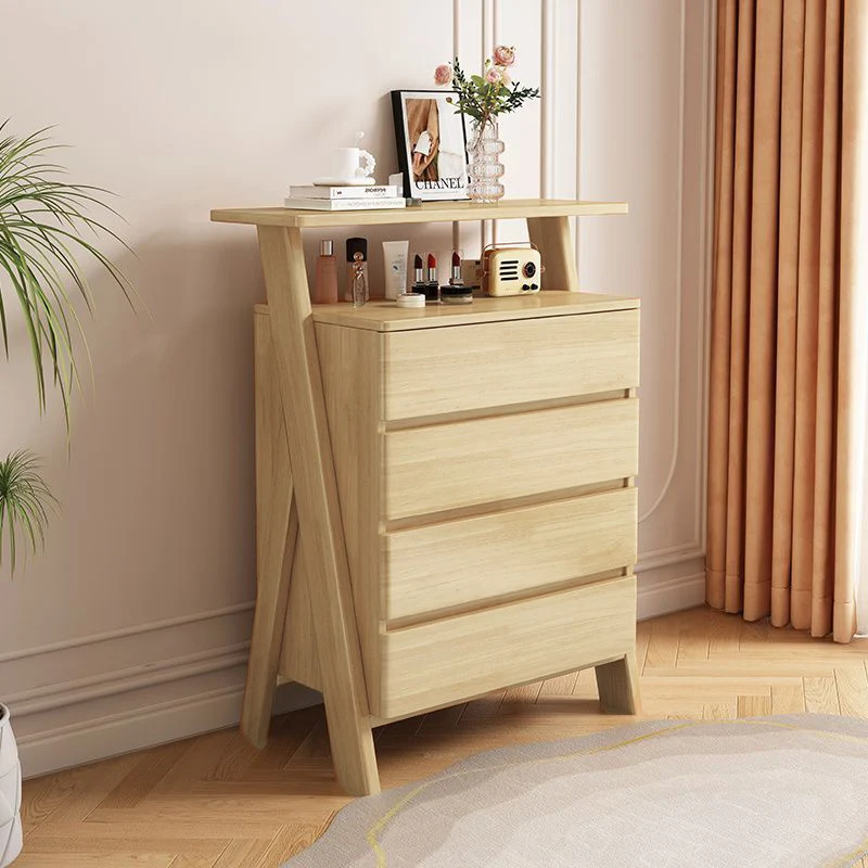 Modern Minimalist Rubberwood Solid Wood Plywood Rectangular Storage Cabinet 4-Drawer Organizer For Living Room