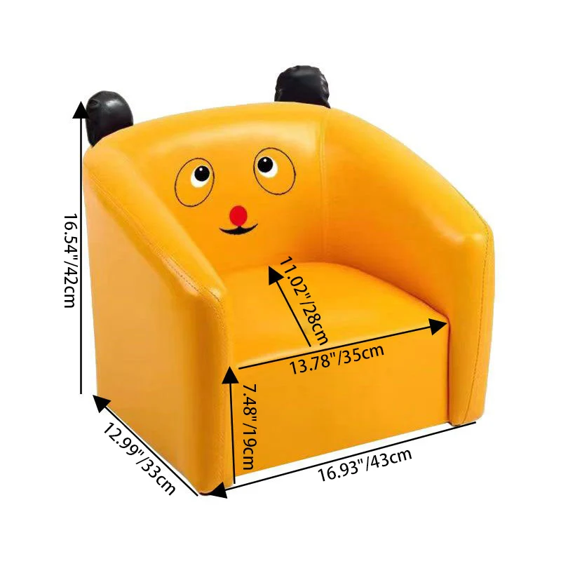 Contemporary Creative Curved Bear Shape Faux Oiled Waxed Leather Solid Wood Kids Accent Chair Backrest Armrest For Living Room