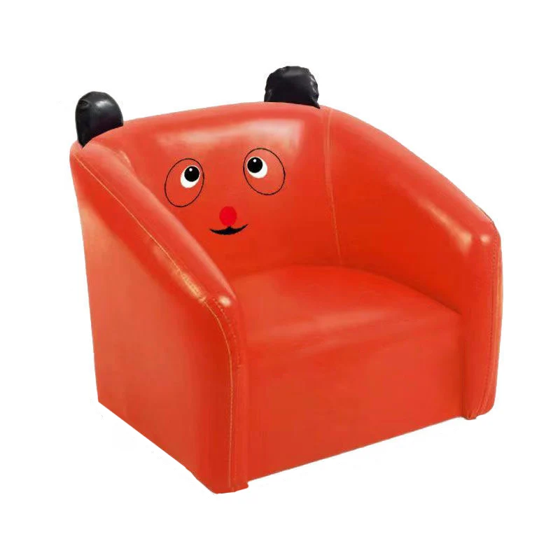 Contemporary Creative Curved Bear Shape Faux Oiled Waxed Leather Solid Wood Kids Accent Chair Backrest Armrest For Living Room