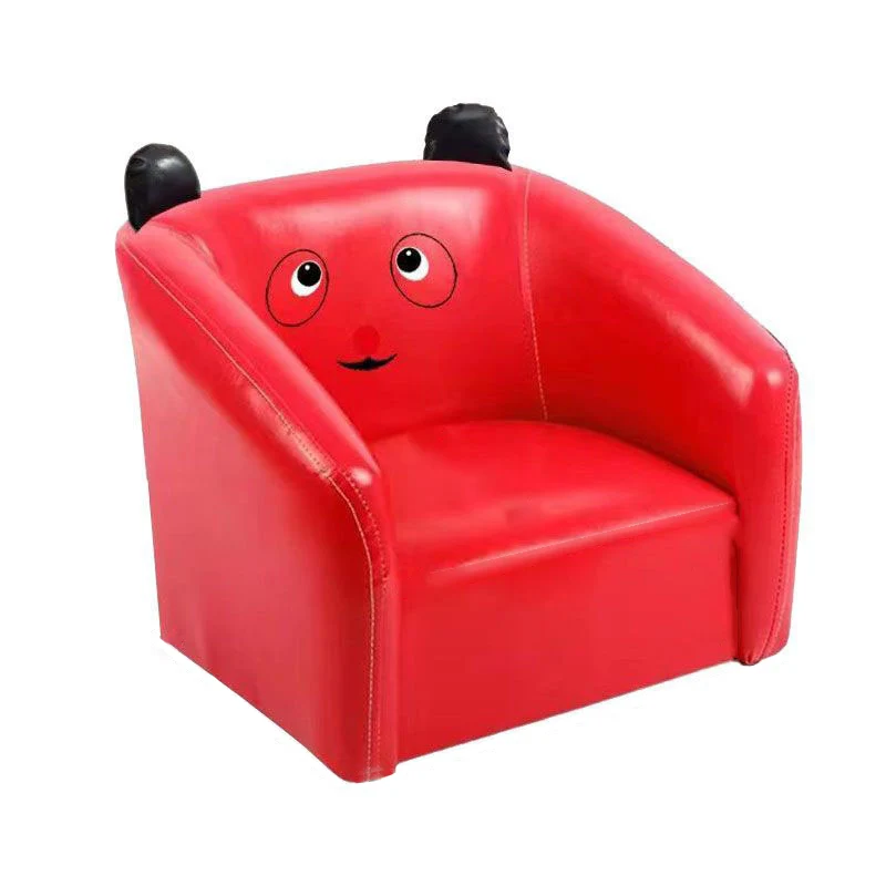 Contemporary Creative Curved Bear Shape Faux Oiled Waxed Leather Solid Wood Kids Accent Chair Backrest Armrest For Living Room