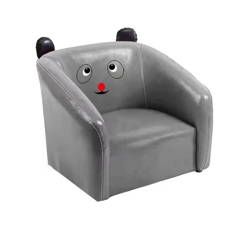 Contemporary Creative Curved Bear Shape Faux Oiled Waxed Leather Solid Wood Kids Accent Chair Backrest Armrest For Living Room