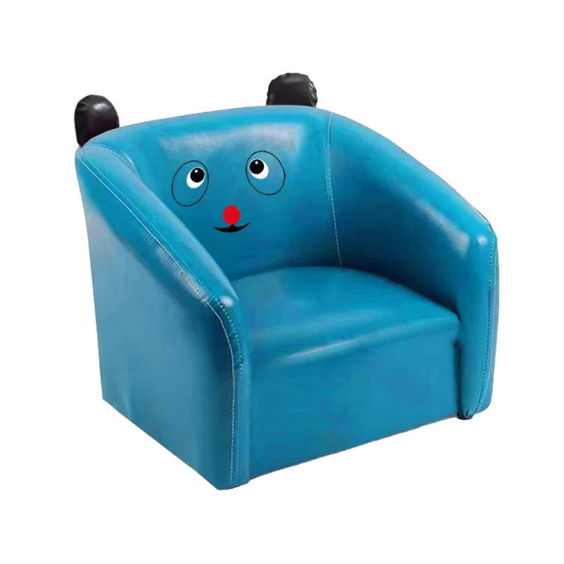 Contemporary Creative Curved Bear Shape Faux Oiled Waxed Leather Solid Wood Kids Accent Chair Backrest Armrest For Living Room