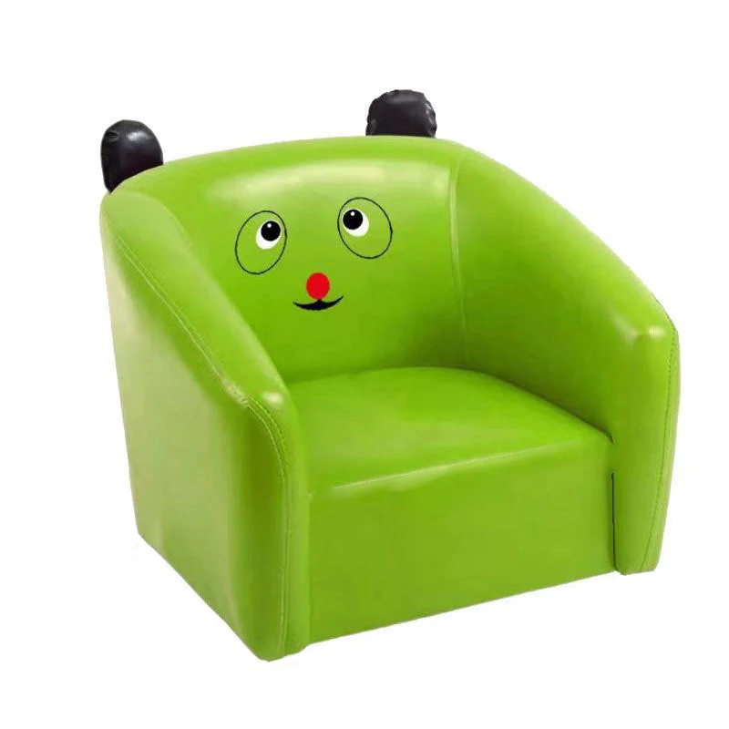 Contemporary Creative Curved Bear Shape Faux Oiled Waxed Leather Solid Wood Kids Accent Chair Backrest Armrest For Living Room