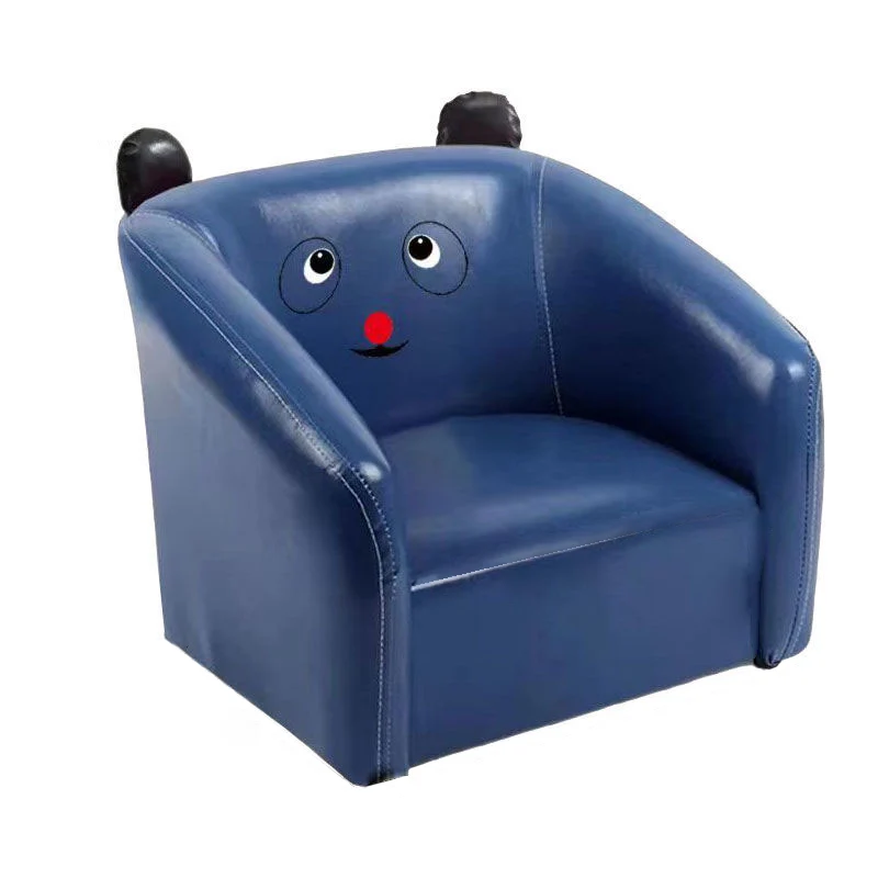 Contemporary Creative Curved Bear Shape Faux Oiled Waxed Leather Solid Wood Kids Accent Chair Backrest Armrest For Living Room