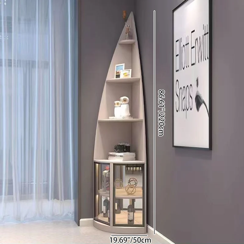 Modern Luxury Particleboard Aluminum Tempered Glass Fan-shaped Corner Shelf Unit 6-Tier Waterdrop & Space-Saving Design For Living Room