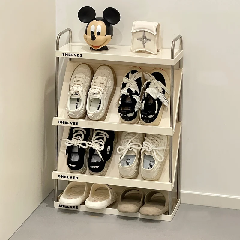 Modern Minimalist Slim Rectangular Plastic Stainless Steel Tilted Design Shoe Rack 4/5/6-Tier For Hallway