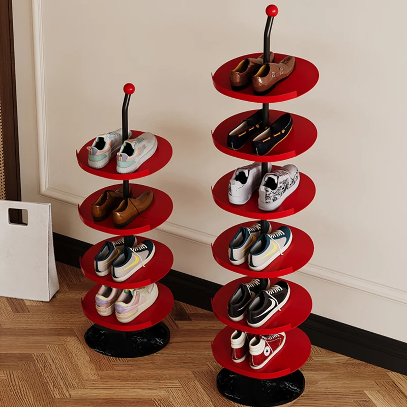Contemporary Scandinavian Round Carbon Steel Marble Space-Saving Shoe Storage Rack 4/6-Tray For Hallway