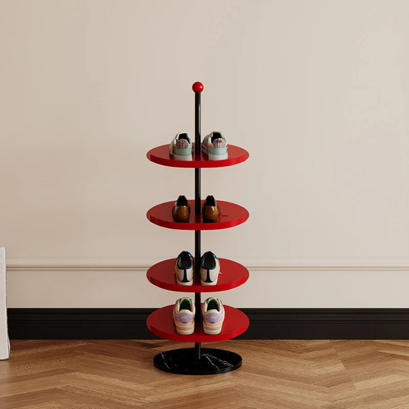 Contemporary Scandinavian Round Carbon Steel Marble Space-Saving Shoe Storage Rack 4/6-Tray For Hallway
