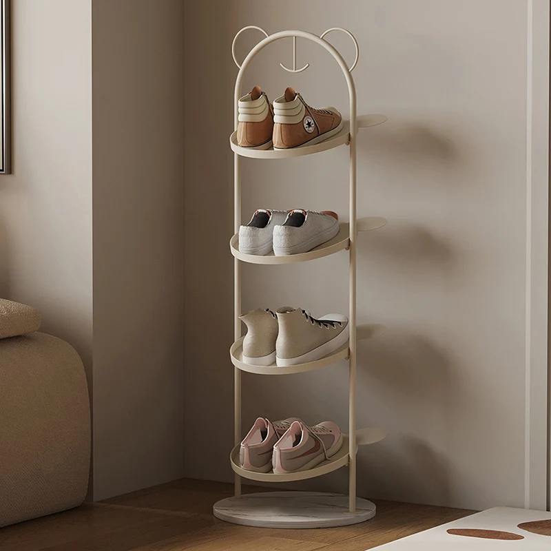Contemporary Creative Cartoon Bear-Shaped Iron Marble Space-Saving Shoe Storage Rack 4-Tray For Entryway