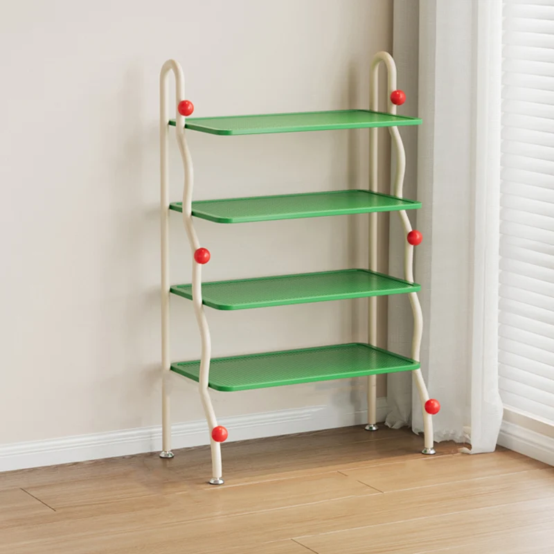 Modern Minimalist Wavy Rectangular Iron Hollow-Carved Design Shoe Storage Rack 4-Tiers For Entryway & Hallway