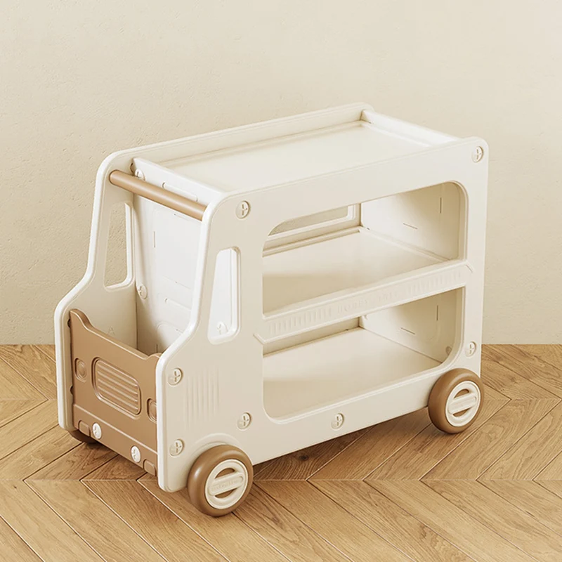 Modern Art Deco Car-Shaped Eco-Friendly HDPE Movable Kids Storage End Table 3-Tier For Living Room